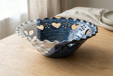Load image into Gallery viewer, Handmade Blue and White Studio Pottery Heart Cutout Bowl 11 Inch