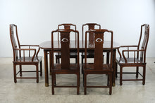 Load image into Gallery viewer, Henredon Pan Asian Vintage Mahogany Dining Table and Six Cane Seat Chairs with Two Leaves