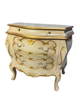 Load image into Gallery viewer, Italian Gold-Decorated Three-Drawer Carved Commode with Crackle Finish