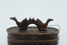 Load image into Gallery viewer, Lombok Indonesia Bamboo Storage Basket with Hand-Carved Twin Bird Handle – Indonesian Tribal Decorative Container