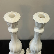 Load image into Gallery viewer, Abigails Italy White Ceramic Candlesticks Pair 12 Inch Classic Scroll Base