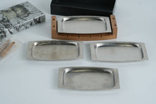 Load image into Gallery viewer, Mid-Century Modern Mini Serving Tray Set with Utensils – Stainless Steel & Wood Handles (Unused in Box)