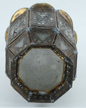 Load image into Gallery viewer, Moroccan-Style Hanging Lantern with Stained Glass Panels – 13" Tall