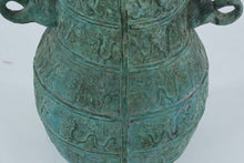 Load image into Gallery viewer, Antique Chinese Bronze Vessel with Lid – Archaic Style Hu Jar with Taotie Motifs (16” Tall)