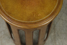 Load image into Gallery viewer, Round Tooled Leather Drum Side Table with Star Medallion