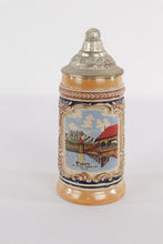 Load image into Gallery viewer, Vintage German-Style Souvenir Beer Stein – Luzern Kapellbrücke & Pilatus, 7" Ceramic with Pewter Lid
