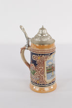 Load image into Gallery viewer, Vintage German-Style Souvenir Beer Stein – Luzern Kapellbrücke & Pilatus, 7" Ceramic with Pewter Lid