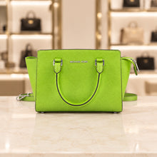 Load image into Gallery viewer, Michael Kors Selma Lime Green Saffiano Leather Satchel Shoulder Bag