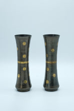 Load image into Gallery viewer, Pair of Etched Metal Bud Vases with Brass Inlay – Decorative Mid-Century Style