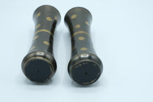 Load image into Gallery viewer, Pair of Etched Metal Bud Vases with Brass Inlay – Decorative Mid-Century Style