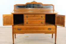 Load image into Gallery viewer, Antique Oak Sideboard Buffet with Mirror Backsplash and Beaded Trim