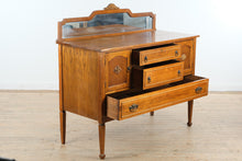 Load image into Gallery viewer, Antique Oak Sideboard Buffet with Mirror Backsplash and Beaded Trim