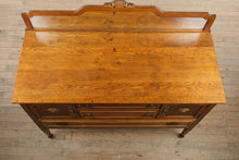 Load image into Gallery viewer, Antique Oak Sideboard Buffet with Mirror Backsplash and Beaded Trim