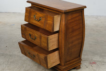 Load image into Gallery viewer, Solid Oak 3-Drawer Bombe Chest with Burl Wood Top