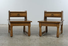Load image into Gallery viewer, Pair of Vintage Oak Step End Tables with Drawers and Brass Ring Pulls