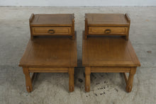 Load image into Gallery viewer, Pair of Vintage Oak Step End Tables with Drawers and Brass Ring Pulls