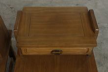 Load image into Gallery viewer, Pair of Vintage Oak Step End Tables with Drawers and Brass Ring Pulls