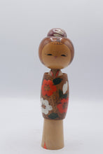Load image into Gallery viewer, Vintage Japanese Kokeshi Doll Red White Floral Kimono Updo 8 5 Inch