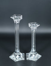 Load image into Gallery viewer, Pair of Faceted Crystal Candlestick Holders – Tall & Elegant Pedestal Design