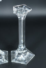 Load image into Gallery viewer, Pair of Faceted Crystal Candlestick Holders – Tall & Elegant Pedestal Design