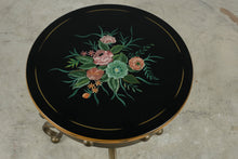 Load image into Gallery viewer, Hand Painted Black Metal Round Accent Side Table with Floral Top - Online Only