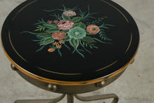 Load image into Gallery viewer, Hand Painted Black Metal Round Accent Side Table with Floral Top - Online Only