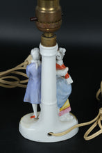 Load image into Gallery viewer, Victorian Courting Couple Porcelain Figurine Lamps – Pair with Shades