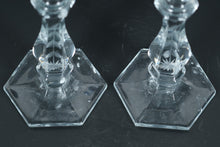 Load image into Gallery viewer, Pair of Etched Crystal Candle Holders – Vintage Starburst & Vine Motif, Hexagonal Base