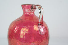 Load image into Gallery viewer, Blenko Cranberry Crackle Glass Pitcher Applied Handle Rosette Feet 7 Inch