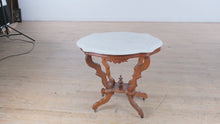 Load and play video in Gallery viewer, Scalloped Eastlake Marble-Top Foyer Table