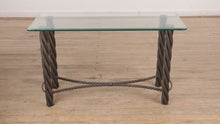 Load and play video in Gallery viewer, Pewter Console Table with Rubbed Gold