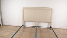 Load and play video in Gallery viewer, Designer Upholstered King Bed – Off-White Linen Finish