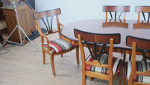 Load and play video in Gallery viewer, Biedermeier Double Pedestal Dining Set – Burled Top with 6 Restored Chairs