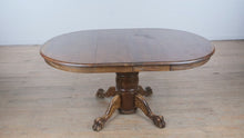 Load and play video in Gallery viewer, Solid Oak Pedestal Dining Table with Claw Feet – 42" Round