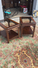 Load and play video in Gallery viewer, Pair of Lane Chinese Chippendale Glass-Top Side Tables