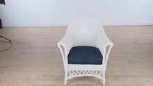 Load and play video in Gallery viewer, White Wicker Armchair with Heavy Metal Frame