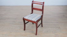 Load and play video in Gallery viewer, Mahogany Saber-Legged Side Chair – Striped Upholstered Seat