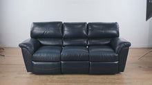 Load and play video in Gallery viewer, La-Z-Boy Navy Leather Power Reclining Sofa – Premium Comfort & Classic Style