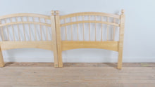 Load and play video in Gallery viewer, Pair of Maple Arched Twin Headboards – Solid Wood Slat Design
