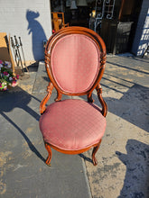 Load image into Gallery viewer, Victorian Parlor Chair with Carved Walnut Frame