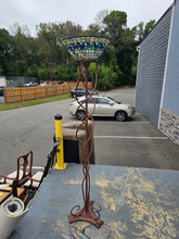 Load image into Gallery viewer, Tiffany-Style Torchiere Floor Lamp with Twisting Metal Base – Stained Glass Shade