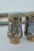 Load image into Gallery viewer, Vintage Mexican Alpaca Silver & Abalone Salt & Pepper Shakers with Tray β Mid-Century Handmade