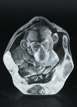 Load image into Gallery viewer, Mats Jonasson Signed Full-Lead Crystal Chimpanzee Sculpture – Wildlife Art Block – 4" Tall (No. 8569)