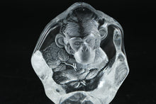 Load image into Gallery viewer, Mats Jonasson Signed Full-Lead Crystal Chimpanzee Sculpture – Wildlife Art Block – 4" Tall (No. 8569)