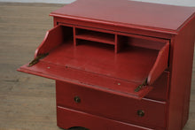 Load image into Gallery viewer, Red Rolling Chest with Drop-Front Desk – Child’s Secretary Chest on Casters