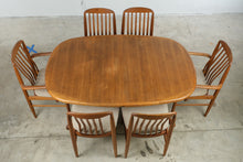 Load image into Gallery viewer, Vintage Solid Teak Mid Century Modern Dining Table and 6 Chair Set with 2 Leaves - Online Only