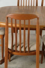 Load image into Gallery viewer, Vintage Solid Teak Mid Century Modern Dining Table and 6 Chair Set with 2 Leaves - Online Only