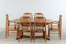 Load image into Gallery viewer, Vintage Solid Teak Mid Century Modern Dining Table and 6 Chair Set with 2 Leaves - Online Only