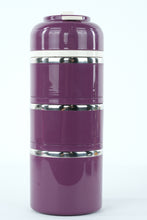 Load image into Gallery viewer, Vintage-Style Purple Insulated Stainless Steel Lunch Container with Carrying Case – 3-Tier Stackable Food Jar