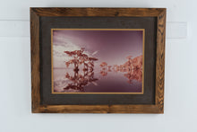 Load image into Gallery viewer, Vintage Infrared Cypress Trees Lake Photograph – Signed Landscape Print in Rustic Wood Frame (29” x 23”)